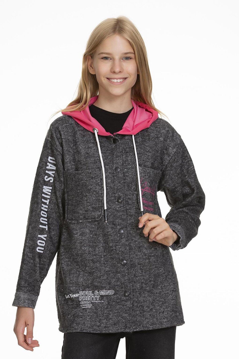 Girl's Hooded Printed Shirt 9-14 Years Lx167