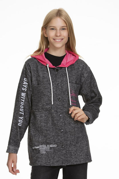 Girl's Hooded Printed Shirt 9-14 Years Lx167