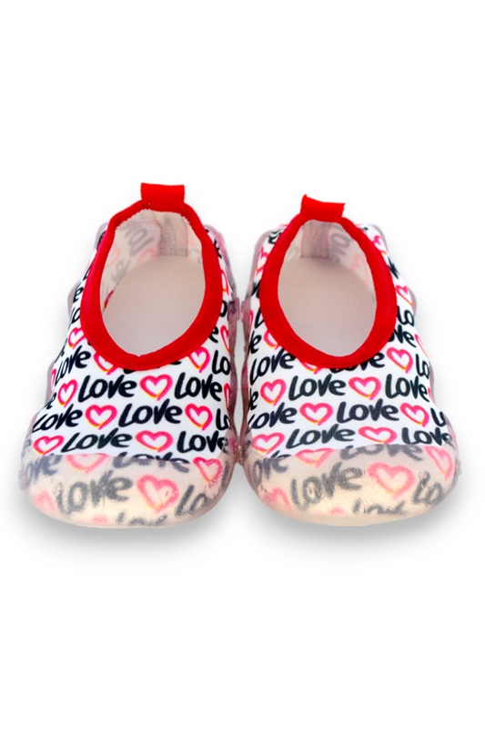 Love Written Heart White Girl's Non-Slip Sole Sea Shoes-F-7029