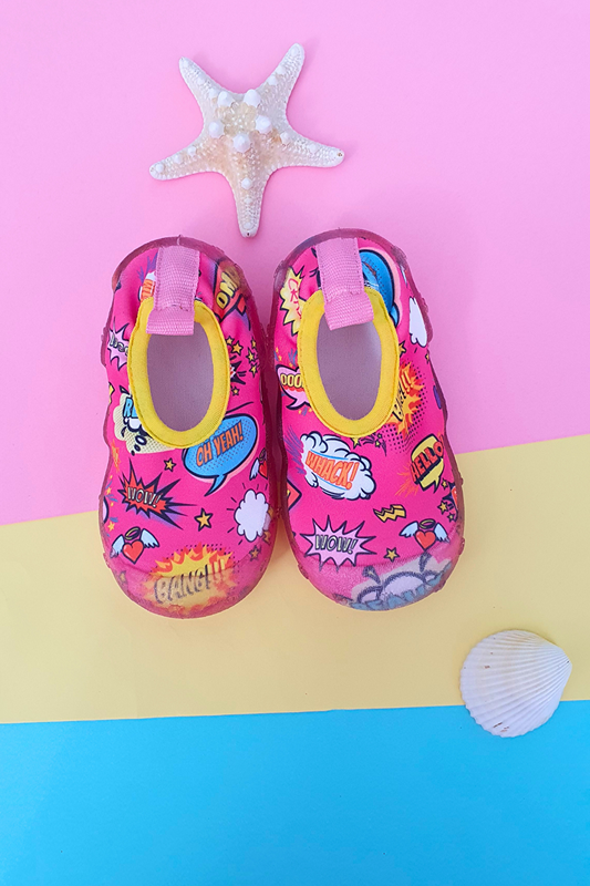 Comic Bubbles Girl's Pink Non-Slip Sole Sea Shoes-F-7032