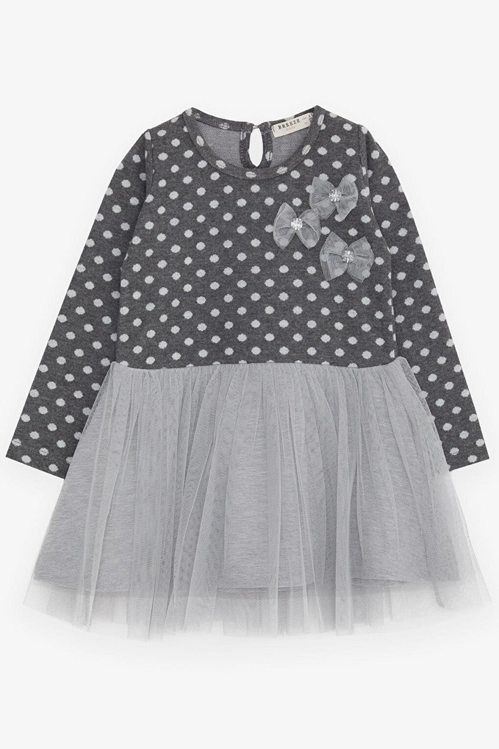 Girl's Long Sleeve Dress, Tulle and Bow, Smoked (Age 1.5-4)