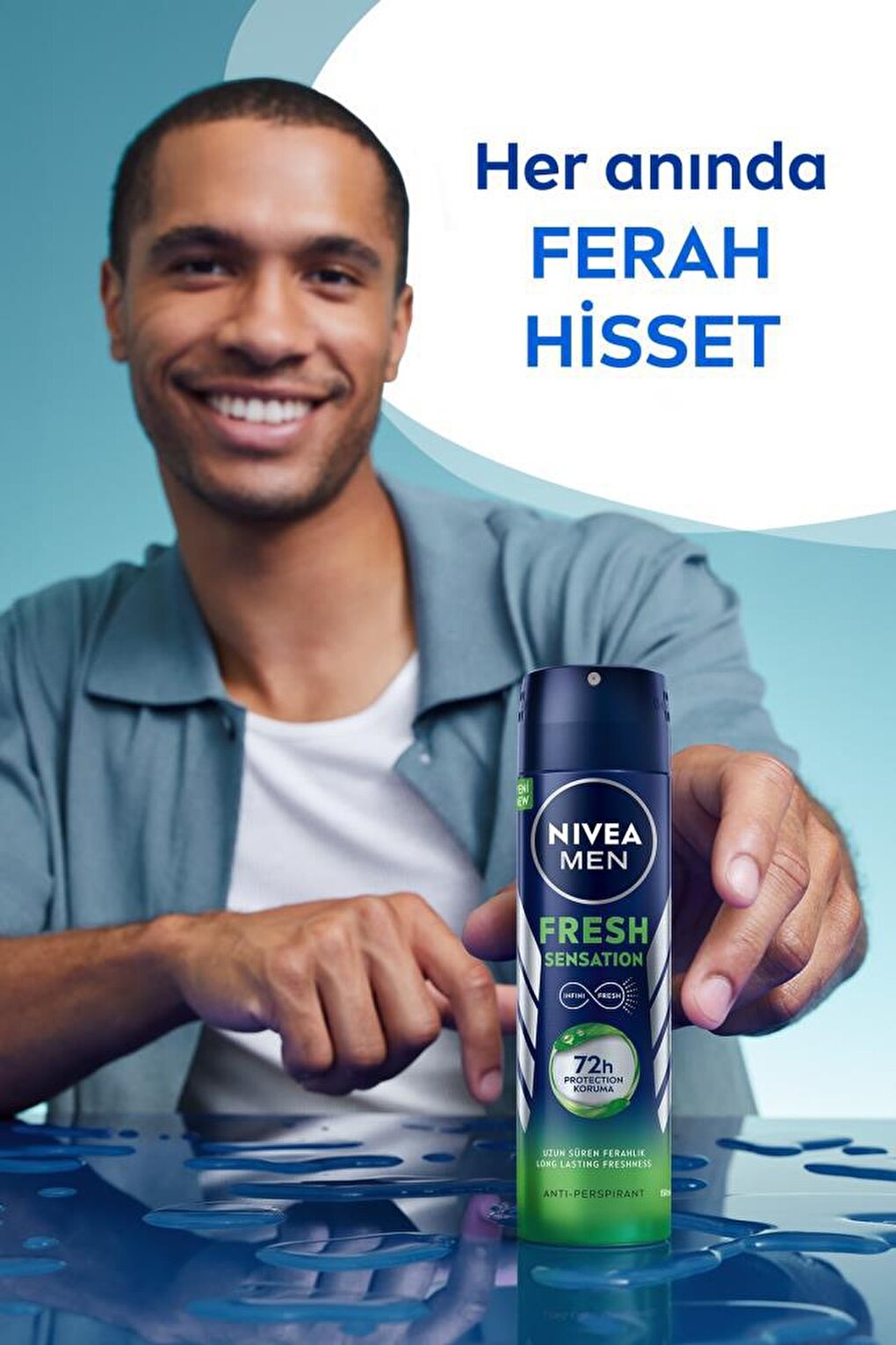 Men's Spray Deodorant Fresh Sensation 150 ml X3 Pieces, 72 Hours Anti-Perspirant Protection