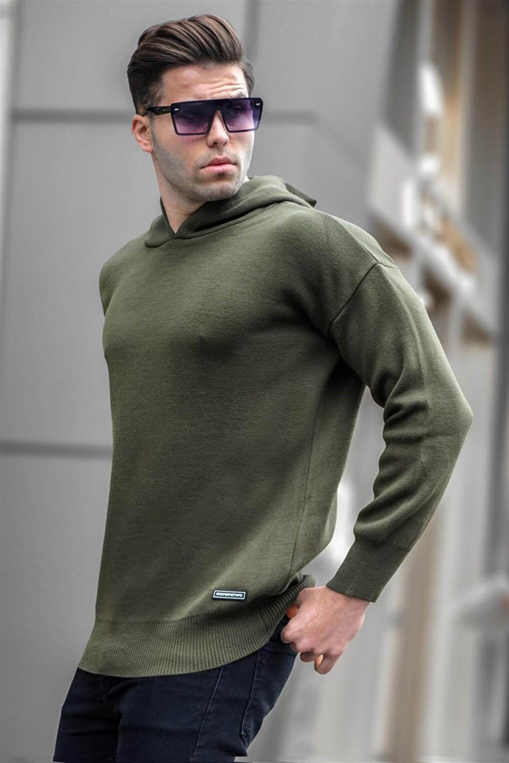 Hooded Khaki Knitwear Sweater 5293