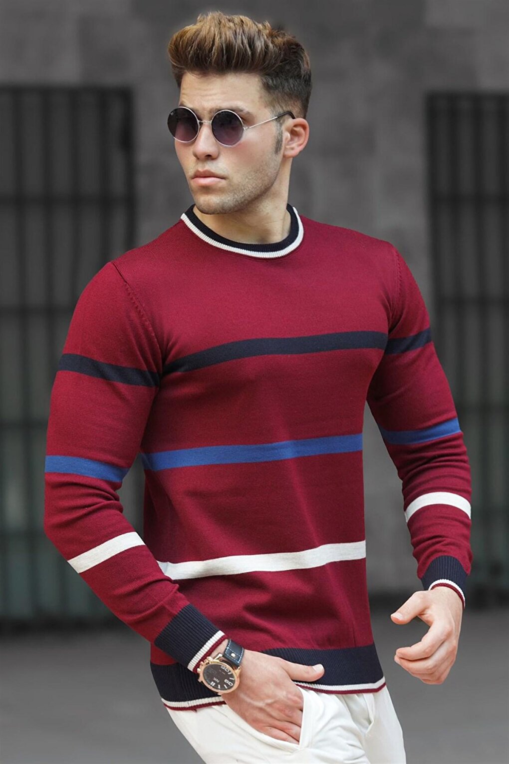 Claret Red Striped Knitwear Sweater 5171