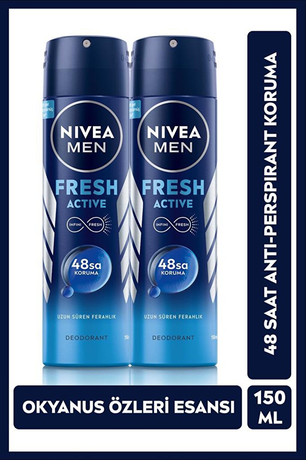 Men Fresh Active Men's Spray Deodorant 150 ml x2 Pieces, 48 Hours Anti-Perspirant Protection