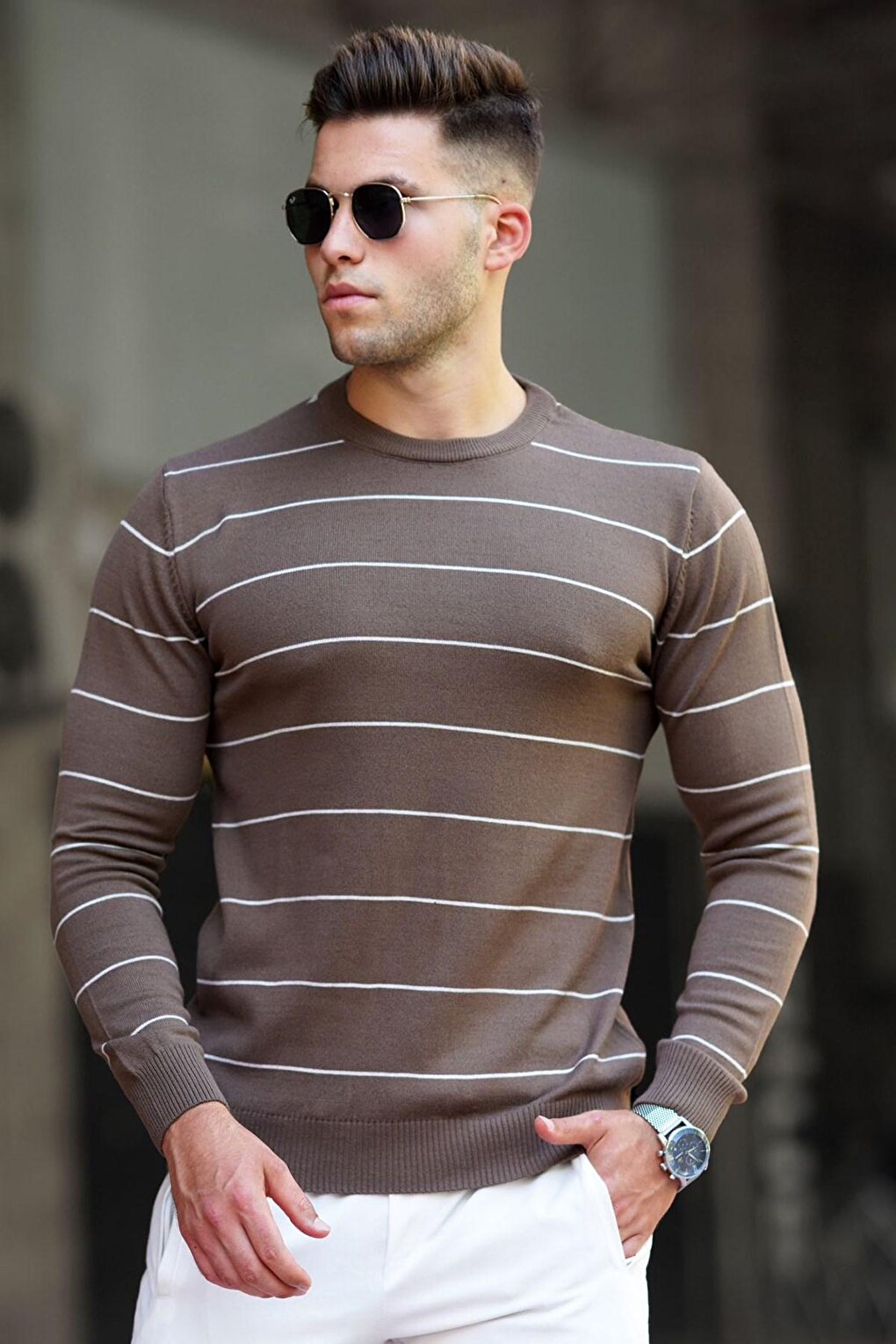 Brown Striped Knitwear Sweater 5177