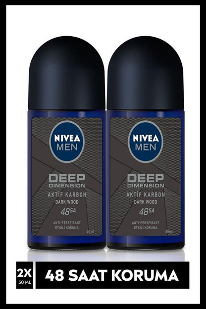 Men Deep Dimension Men's Deodorant Roll-On 50 ml x2 Pieces, 48 Hours Anti-Perspirant Protection