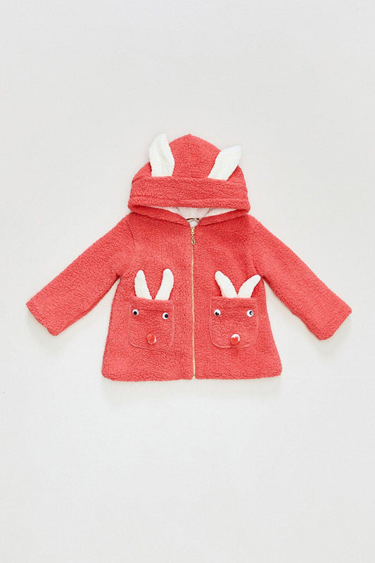 Zippered Plush Sweatshirt with Rabbit Pocket Detail