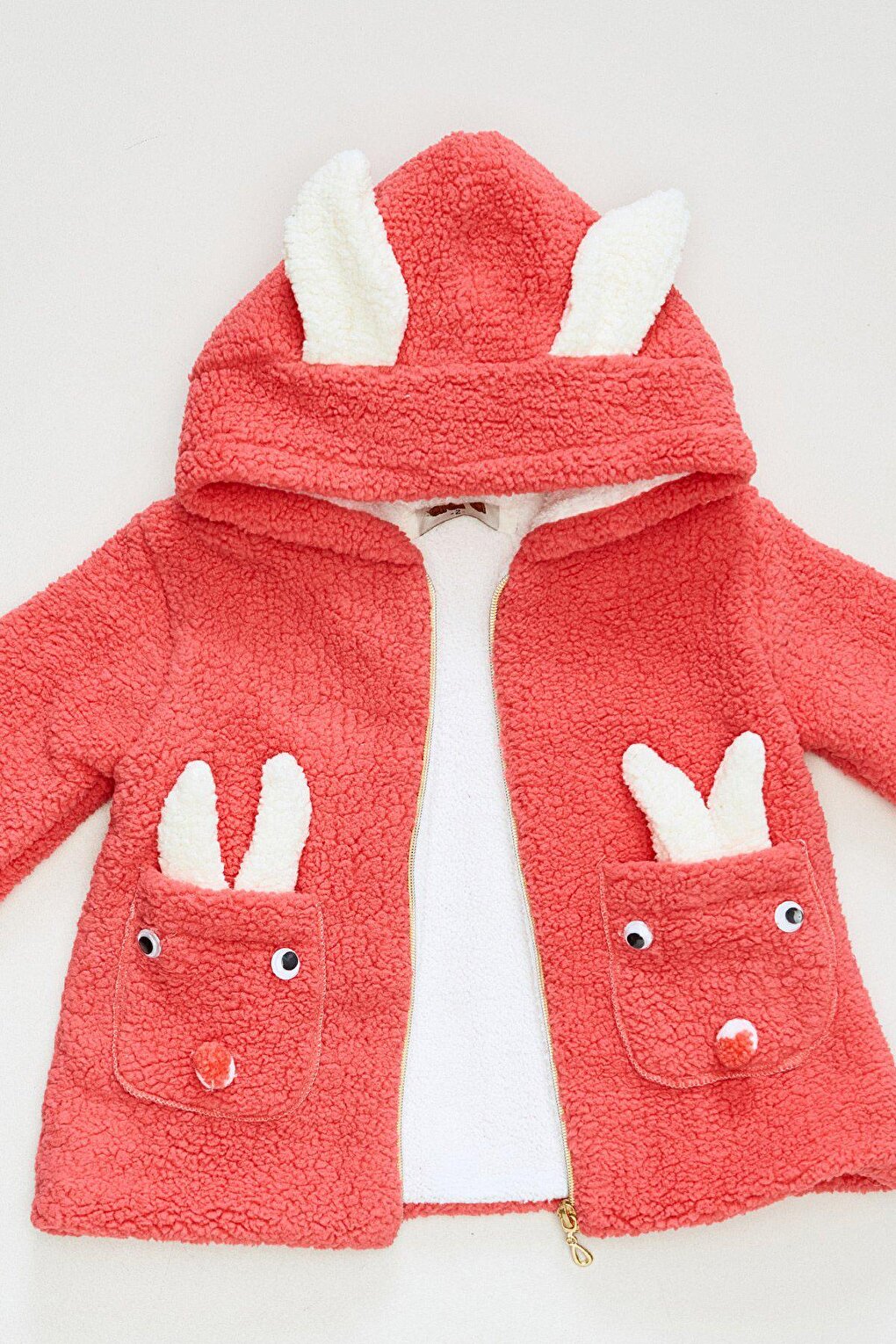 Zippered Plush Sweatshirt with Rabbit Pocket Detail