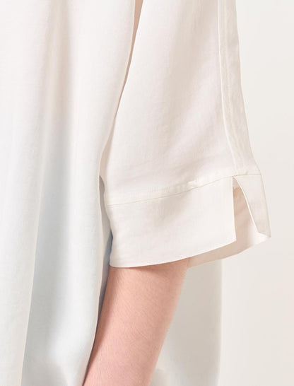 White Loose Fit Three Quarter Sleeve Slit Shirt