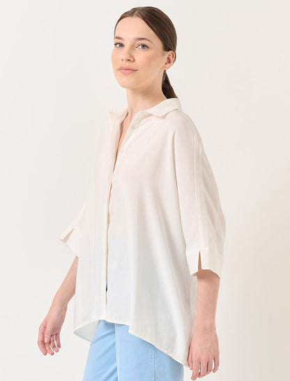 White Loose Fit Three Quarter Sleeve Slit Shirt