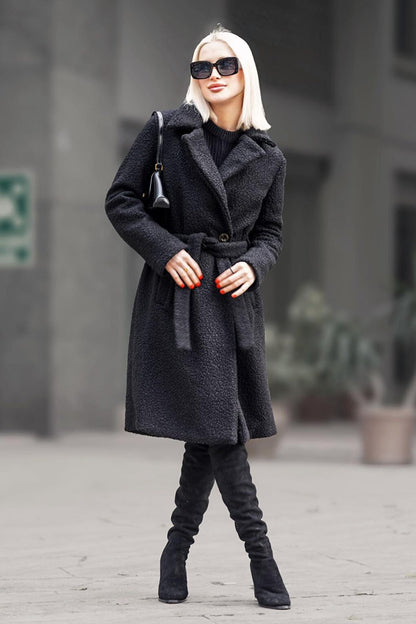 Black Lined Boucle Women's Coat