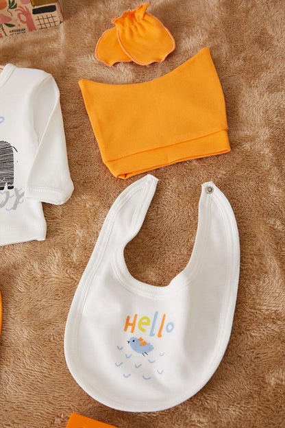 Orange Elephant Printed Baby Boy 5-Piece Bodysuit Set with Booties 17508