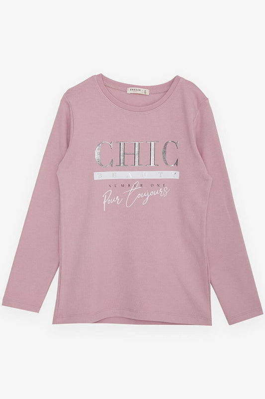 Girl's Long Sleeve T-Shirt Glitter Text Printed Rose (9-14 Years)