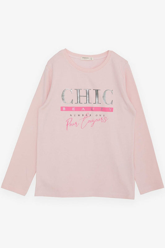 Girl's Long Sleeve T-Shirt Glitter Text Printed Powder (Age 9-14)