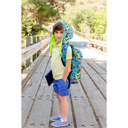 Back to School Stroke Dino Removable Hooded Backpack