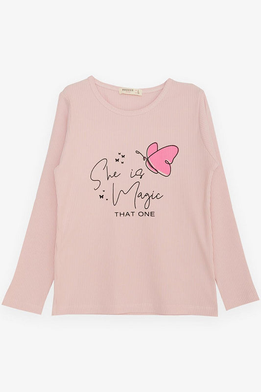 Girl's Long Sleeve T-Shirt Butterfly Printed Pink (4-8 Years)