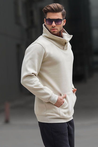 Knitwear Collar Buttoned Beige Sweatshirt 4411