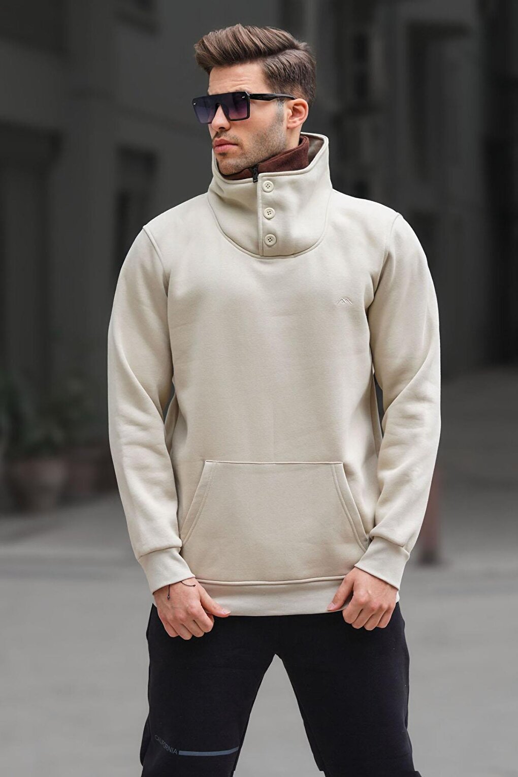 Knitwear Collar Buttoned Beige Sweatshirt 4411