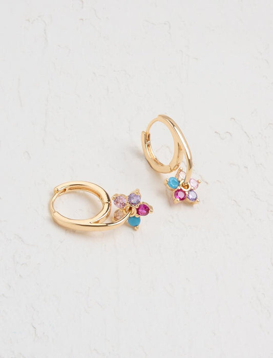 Gold Flower Figured Stone Clip Earrings