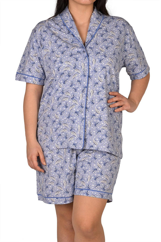 Women's Shorts Pajama Set Buttoned Short Sleeve Large Size Pocket Lycra