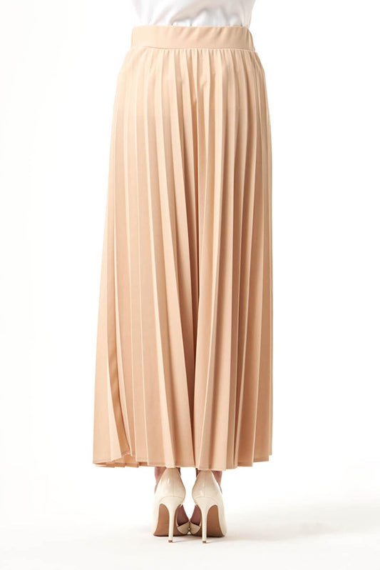 Crepe Knitted Pleated Beige Skirt