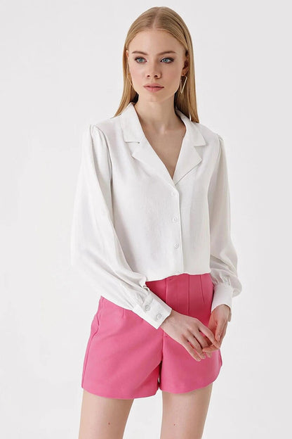 Women's White Jacket Collar Loose Woven Shirt HZL23S-BD1201391