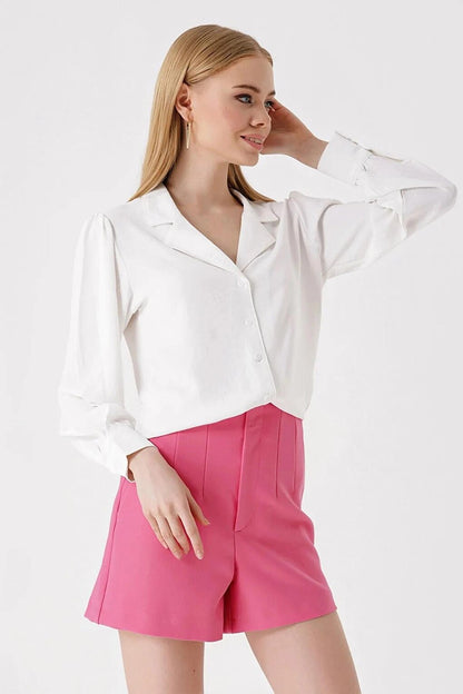 Women's White Jacket Collar Loose Woven Shirt HZL23S-BD1201391