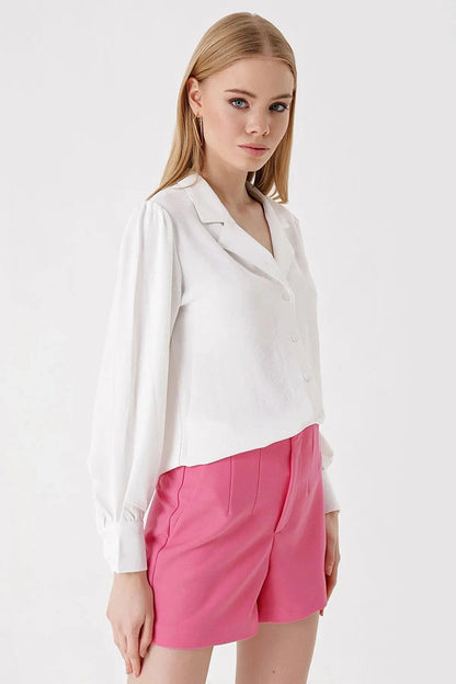 Women's White Jacket Collar Loose Woven Shirt HZL23S-BD1201391