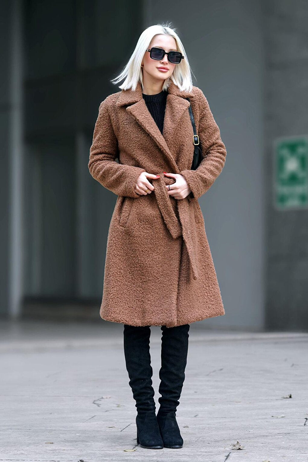 Brown Lined Boucle Women's Coat