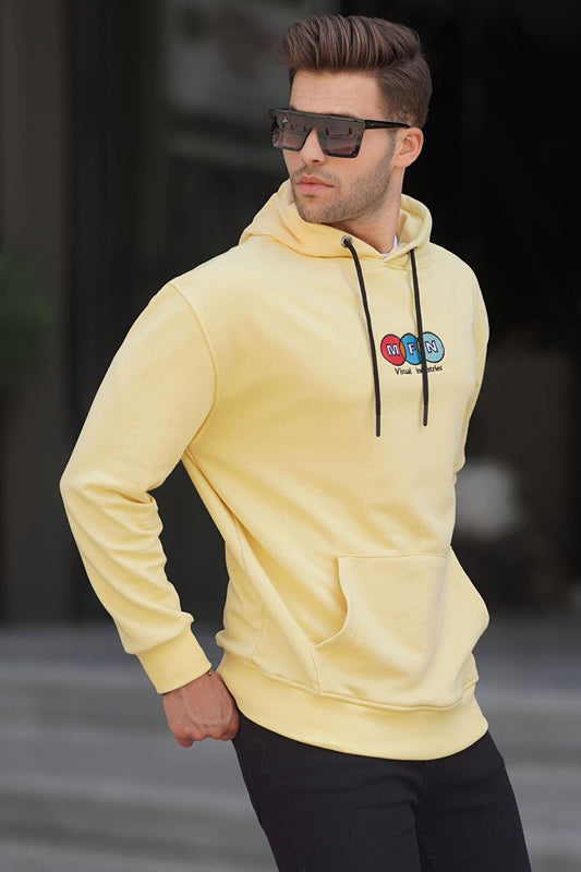 Yellow Hooded Embroidered Men's Sweatshirt 6145