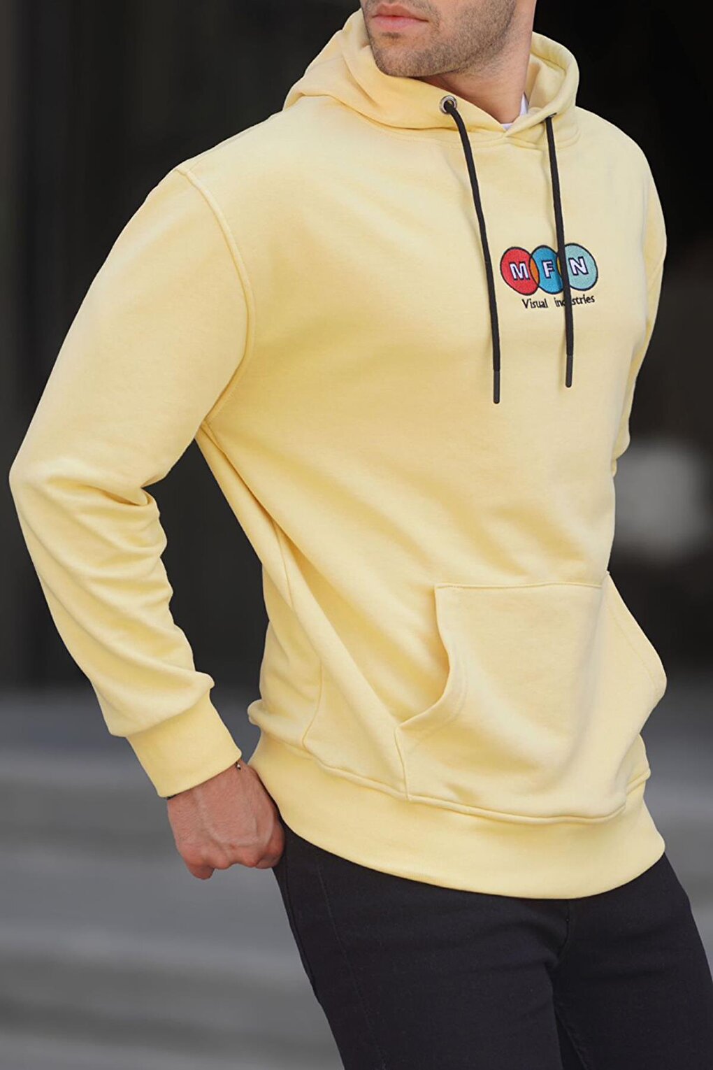 Yellow Hooded Embroidered Men's Sweatshirt 6145