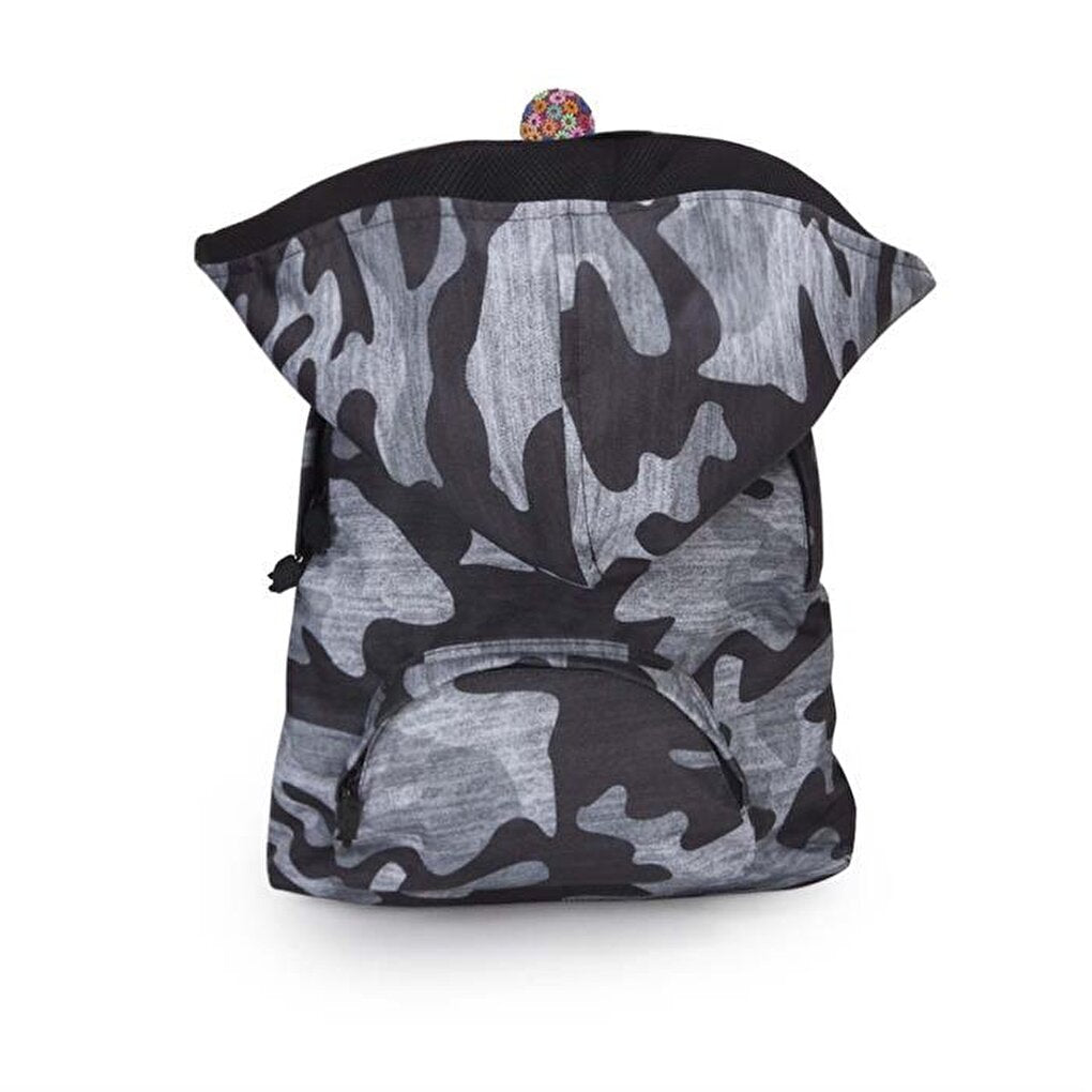 Gray Camouflage Removable Hooded Backpack