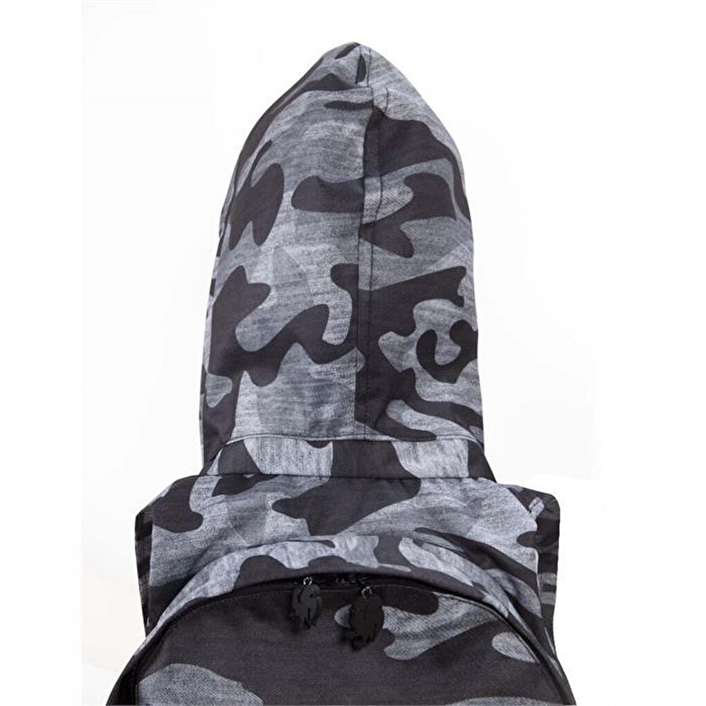 Gray Camouflage Removable Hooded Backpack