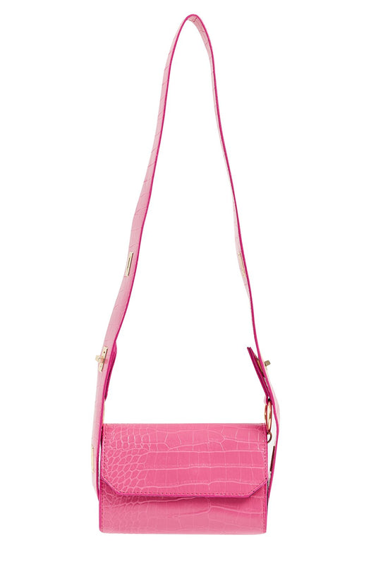 Croco Thick Strap Shoulder Bag Fuchsia