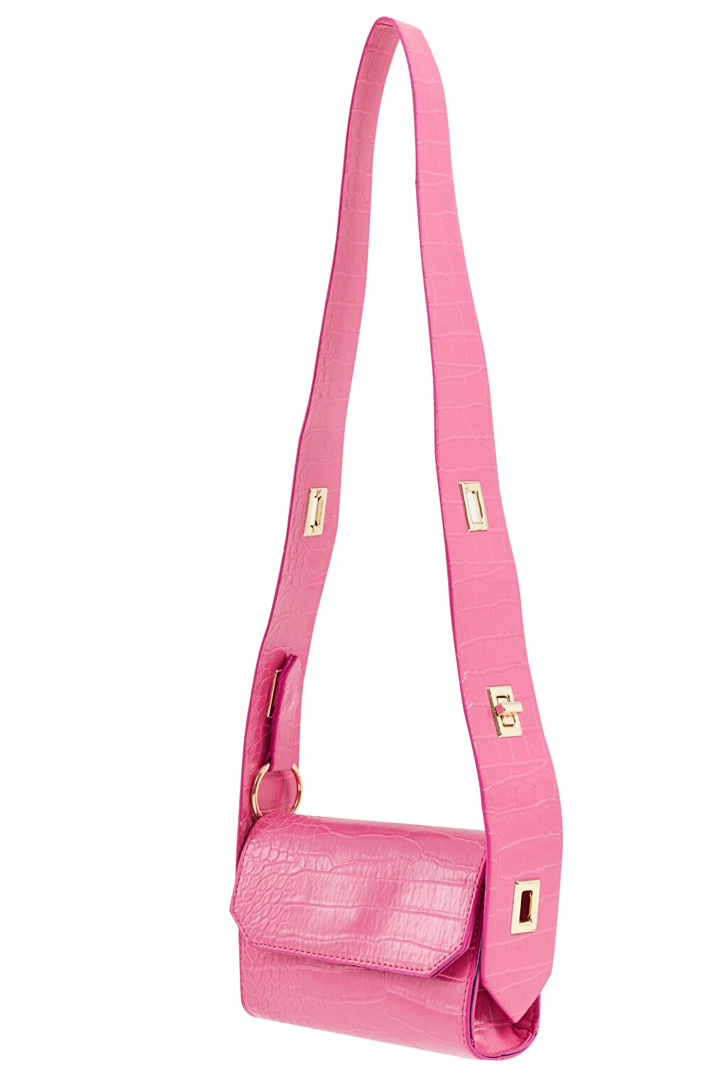 Croco Thick Strap Shoulder Bag Fuchsia