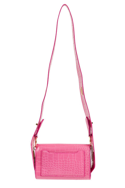 Croco Thick Strap Shoulder Bag Fuchsia