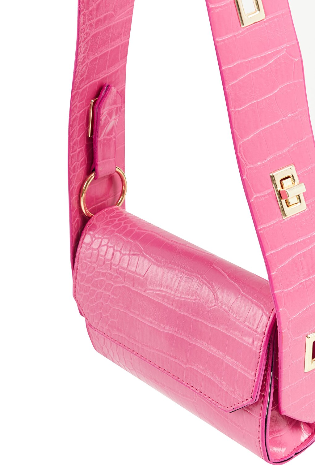 Croco Thick Strap Shoulder Bag Fuchsia