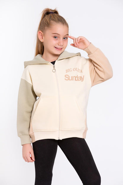 Girl's Khaki Big Olita Sunday Print Zippered Sweatshirt