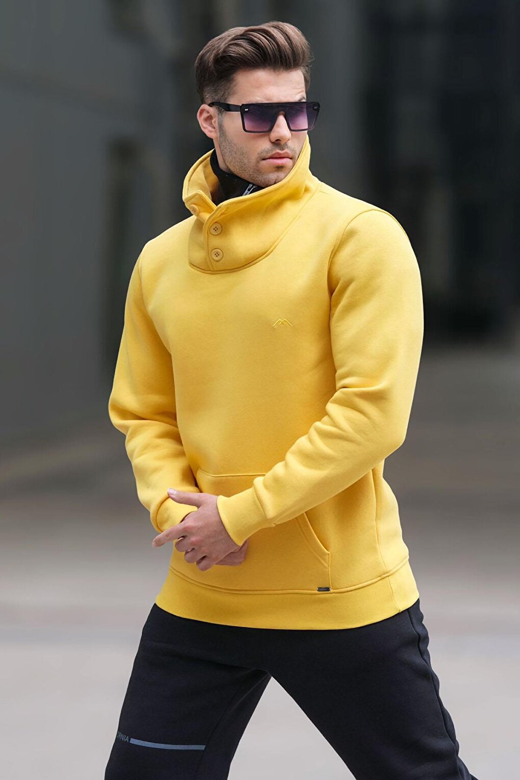 Knitwear Collar Buttoned Yellow Sweatshirt 4411