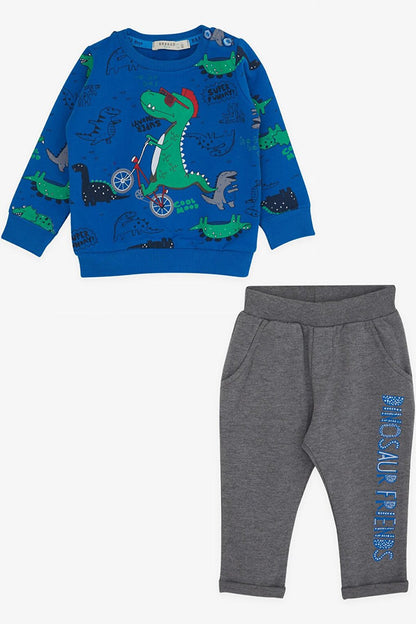 Baby Boy Tracksuit Set Dinosaur Printed Blue (9 Months-1 Years)