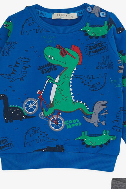 Baby Boy Tracksuit Set Dinosaur Printed Blue (9 Months-1 Years)