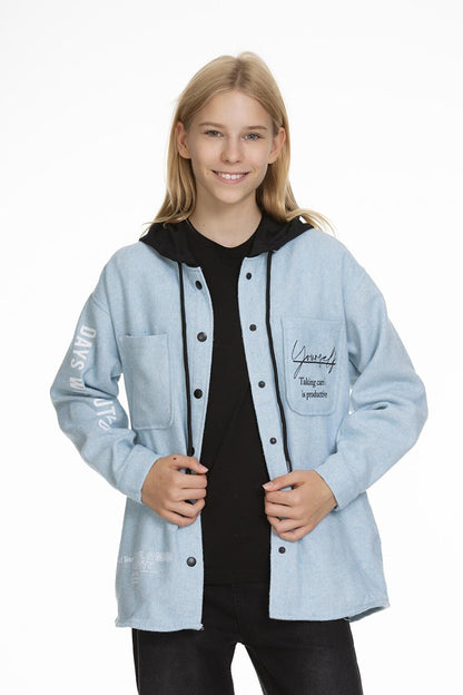 Girl's Hooded Printed Shirt 9-14 Years Lx167