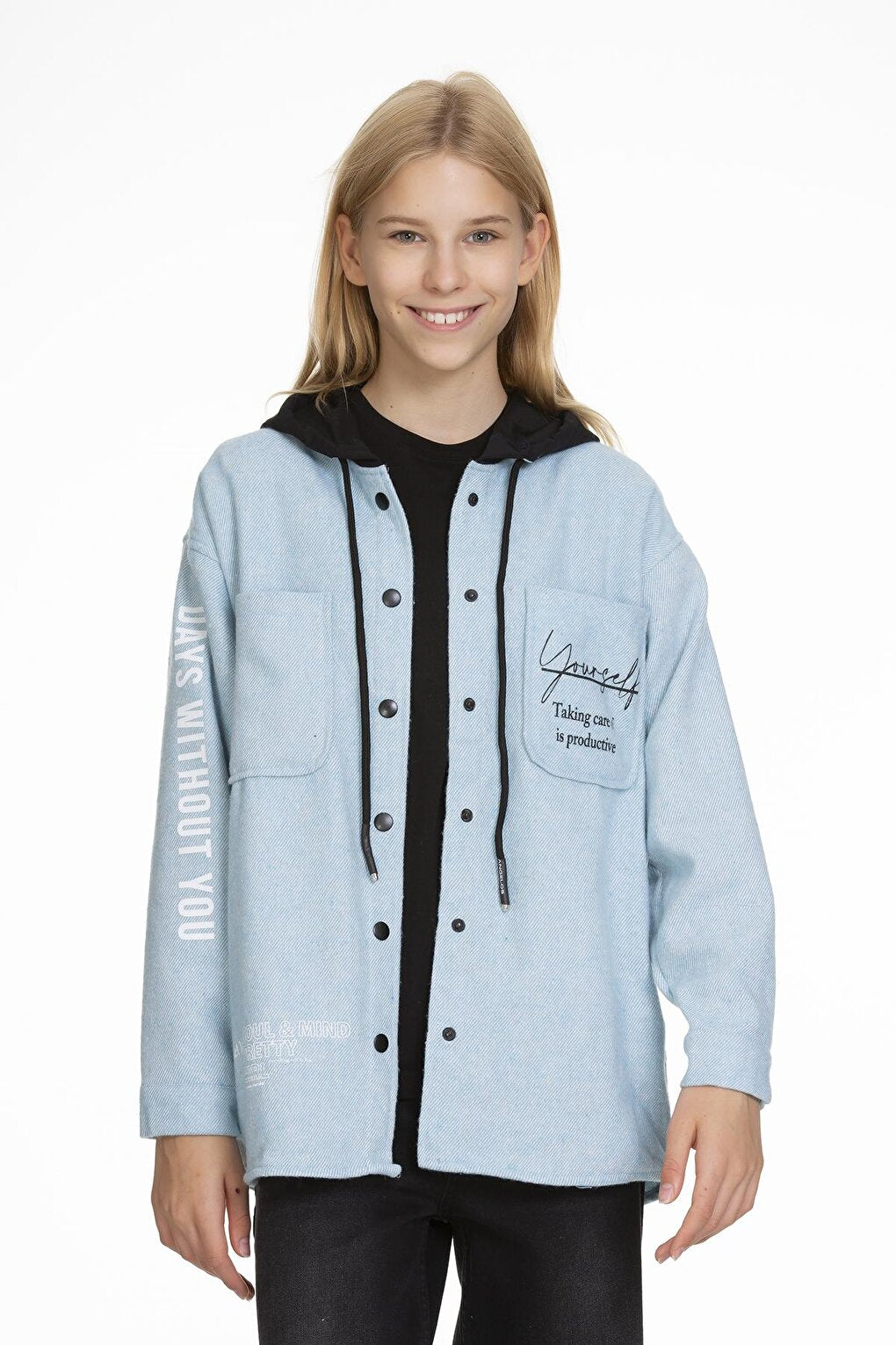 Girl's Hooded Printed Shirt 9-14 Years Lx167