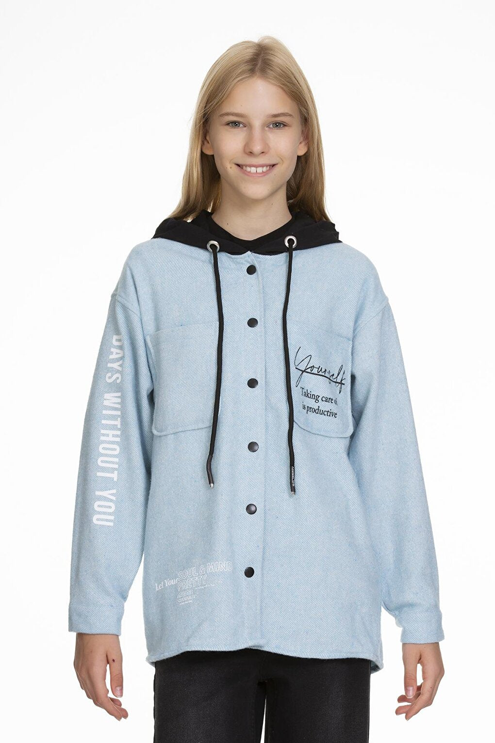 Girl's Hooded Printed Shirt 9-14 Years Lx167