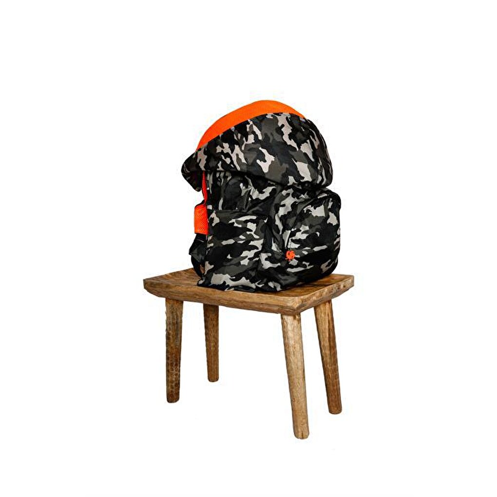 Camo Neon Orange Removable Hooded Backpack