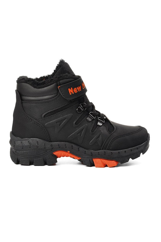 234-F Black-Orange Shearling Children's Outdoor Boots