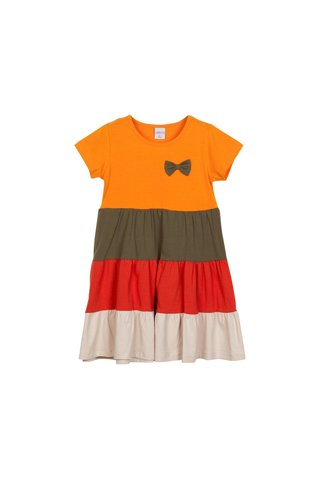 Cadmium Yellow + Stone Girl's Short Sleeve Bow Tiered Colorful Layered Dress