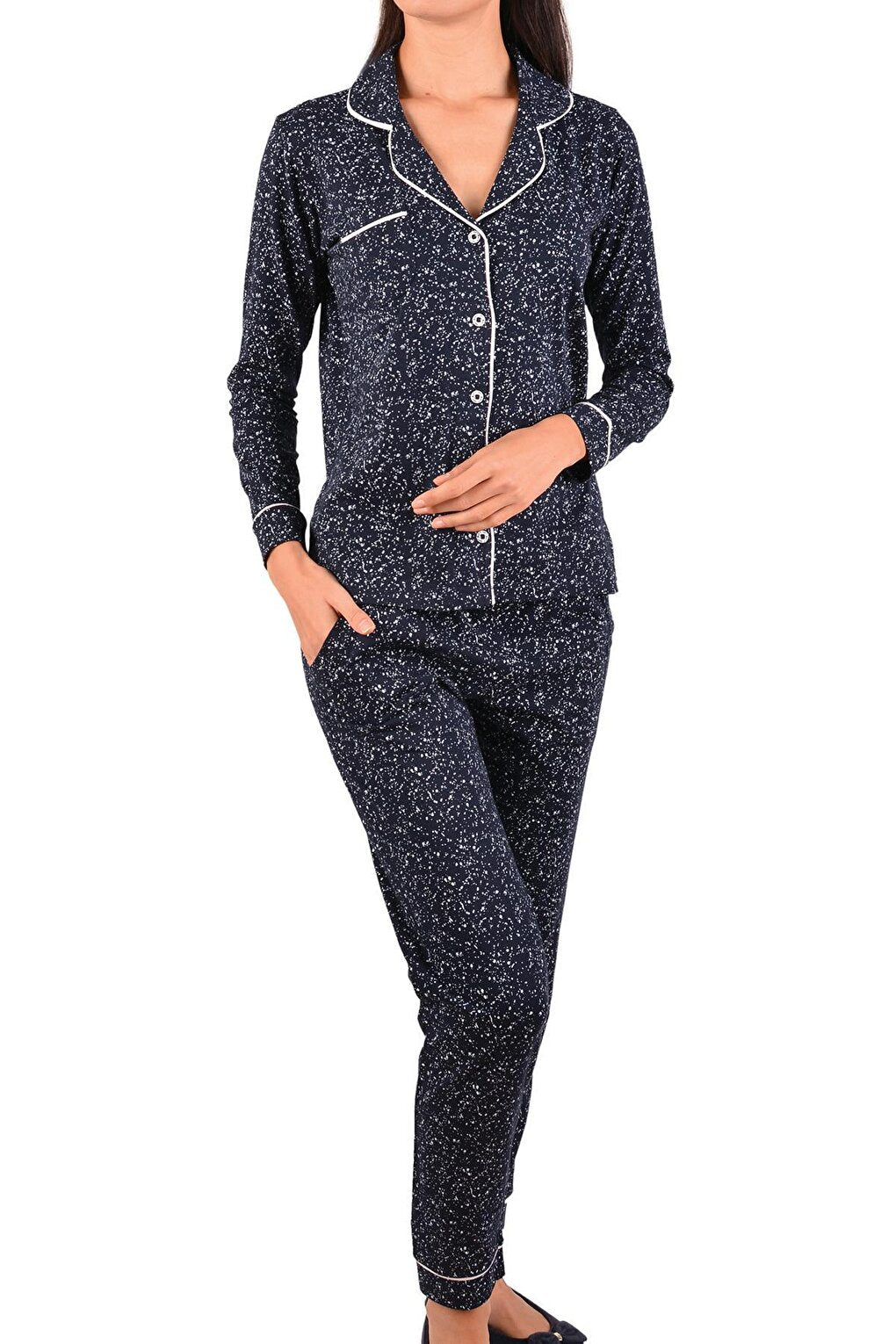 Women's Pajama Set Long Sleeve Buttoned Pocket Cotton