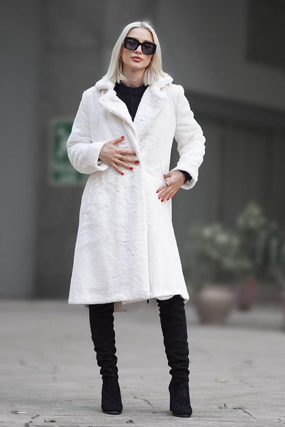 White Soft Textured Plush Coat